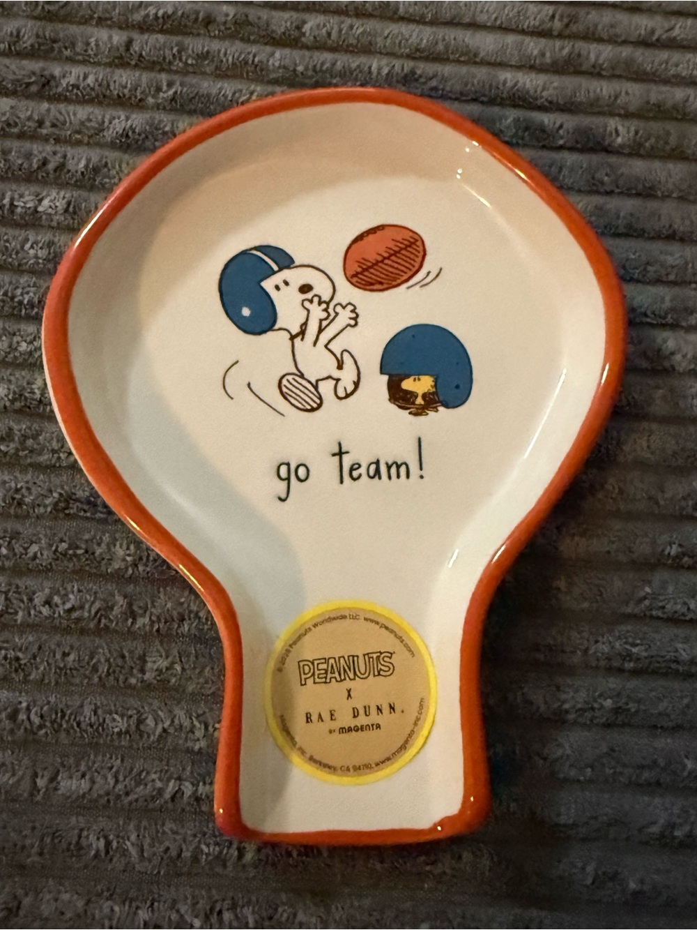 Rae Dunn x Peanuts Ceramic Spoon Rest w Football 🏈 Snoopy & Woodstock GO TEAM